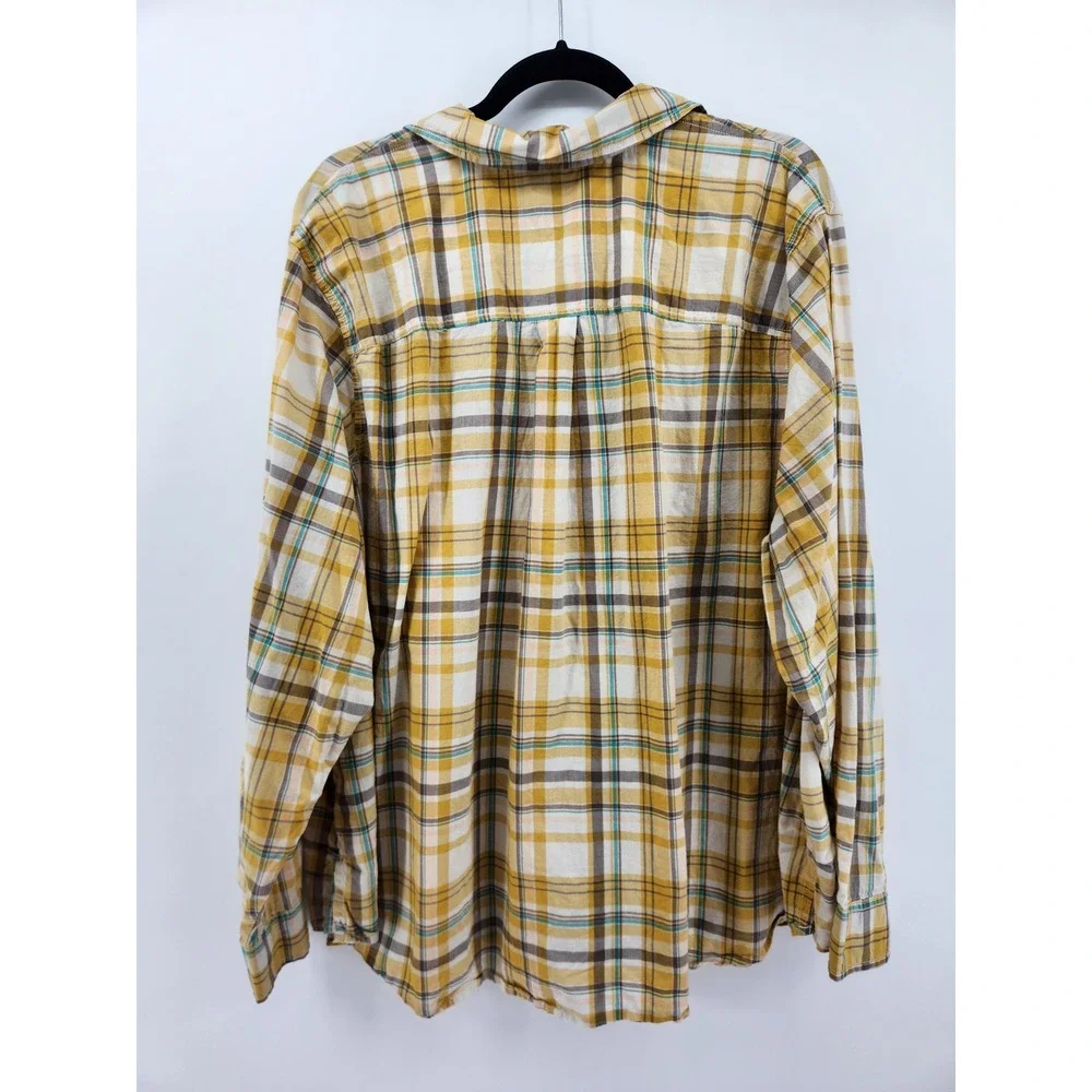 St John's Bay Womens 2X Plaid Flannel Shirt‎ Long Sleeve Button Up Top Yellow